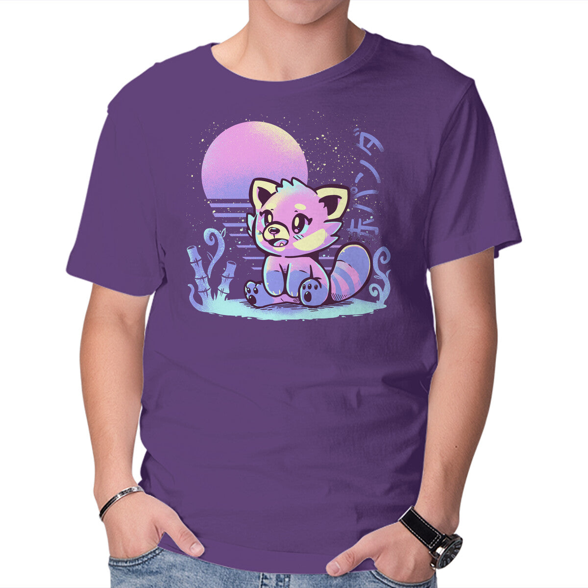 Unisex Crew Neck T-Shirt Retrowave Red Panda Graphic Short Sleeve Casual Tee XS