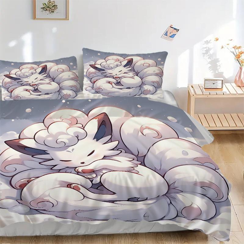 3pcs Nine Tailed Fox Cute Cartoon Design Printed Bedding Set, Soft and Comfortable Quilt Cover for Bedroom, Guest Room (1 Duvet Cover + 2 Pillowc