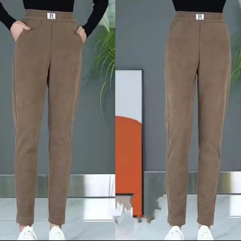 2024 Autumn/Winter Chenille Fleece-Lined Elastic Waist Straight-Leg Pants for Middle-Aged & Elderly Women