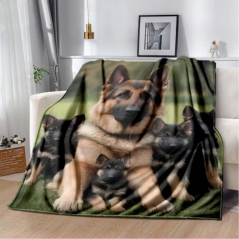 Cute Pug Dog Print Flannel Blanket, Black Background with Stars Throw Blanket 80cm x 120cm