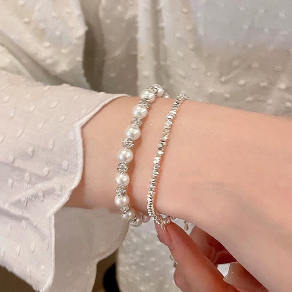 French light luxury zircon pearl broken silver bracelet, niche simple and versatile bracelet, bracelet, summer women's jewelry.