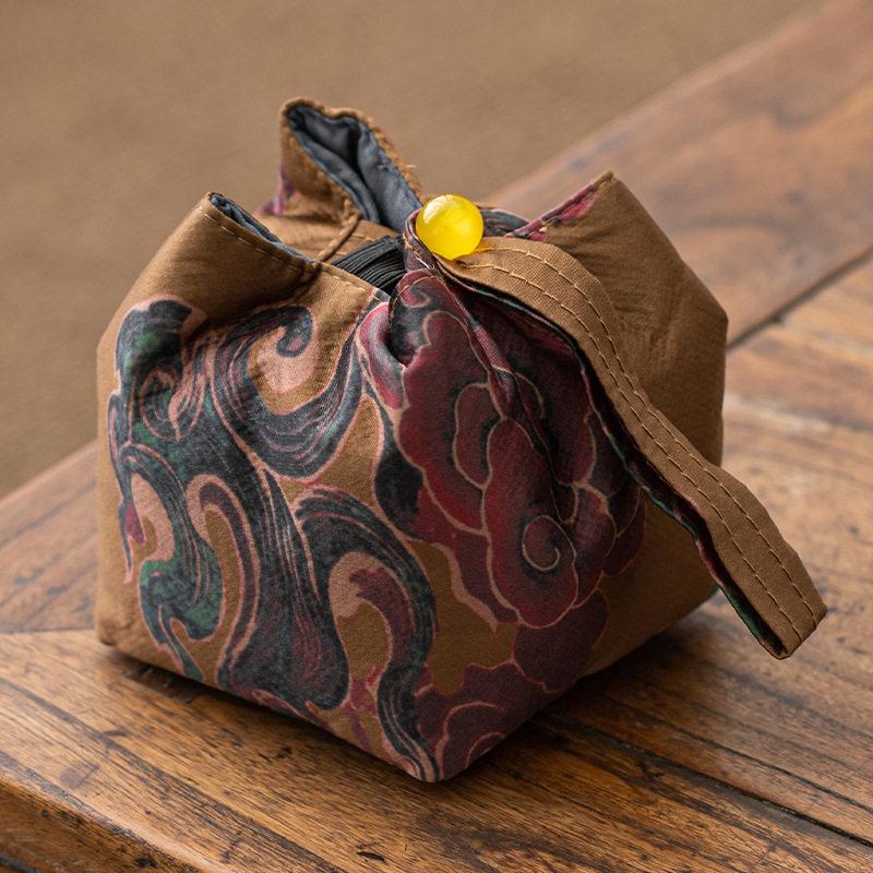

Chinese Style Teacup Storage Bag Vintage Brocade Tea Set Bags Portable Outdoor Teas Cup Bag Square Teapot Cloth Sack Party Favor 8x8x8cm