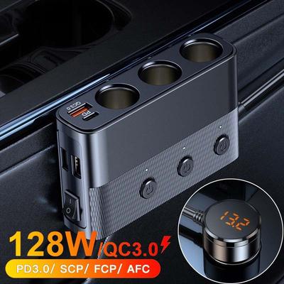 Portable Car Quick Charge 3.0 and USB Charger 20W Cigarette Lighter Adapter 128W High Power 12V/24V Car Splitter