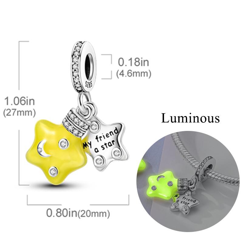 New Copper Charm Bead Charms Fireflies Stars Glowing Luminous Charm Bead Charms for Authentic Pendant Bracelets Do It Yourself Jewellery Gift