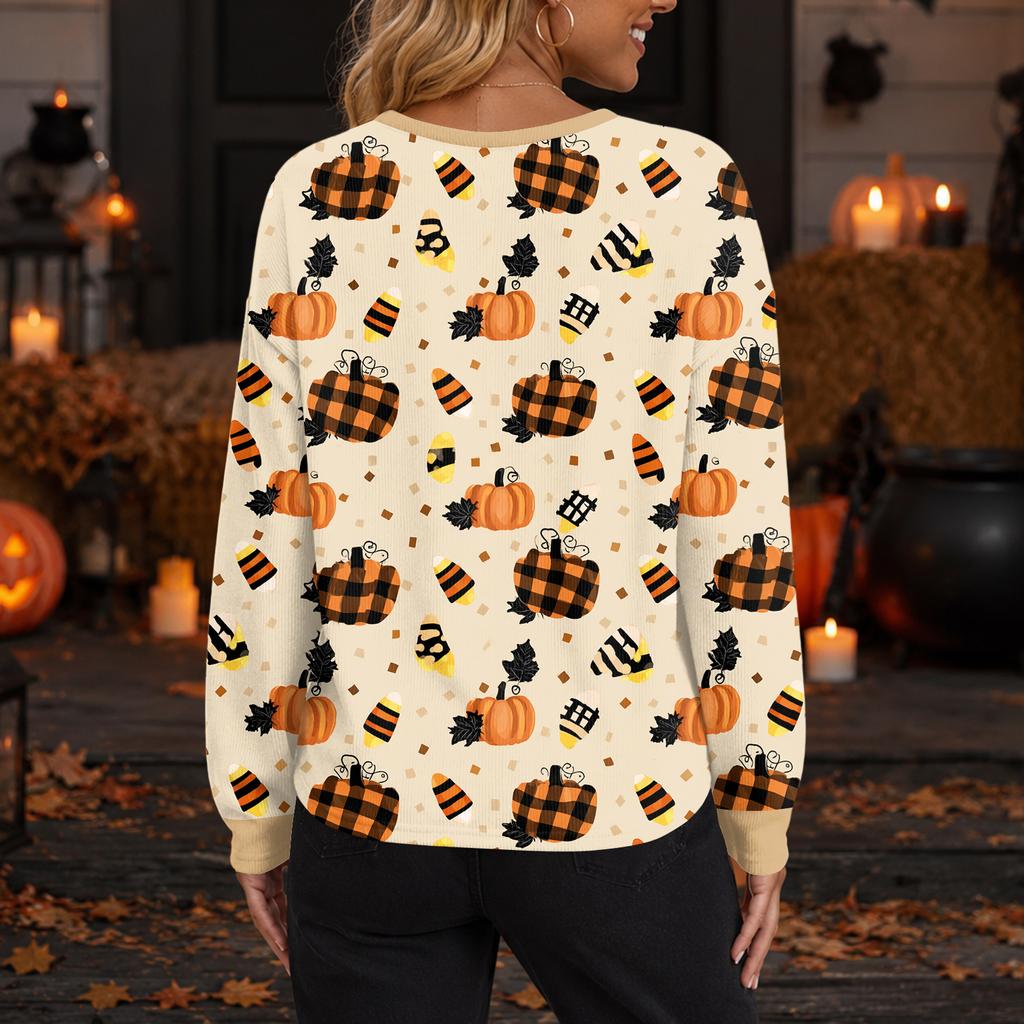 Damen Halloween Print Langarm Strickjacke Knopfleiste Oberbekleidung