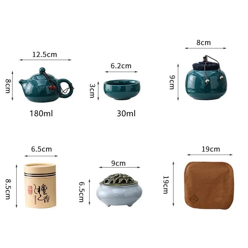 Kungfu-Teeset, Weihrauchbrenner, Geschenkbox, Zeremonie, eine Kanne, vier Tassen, Dose, Sandelholzofen, chinesische Keramik, tragbar im Auto, Tassenbar