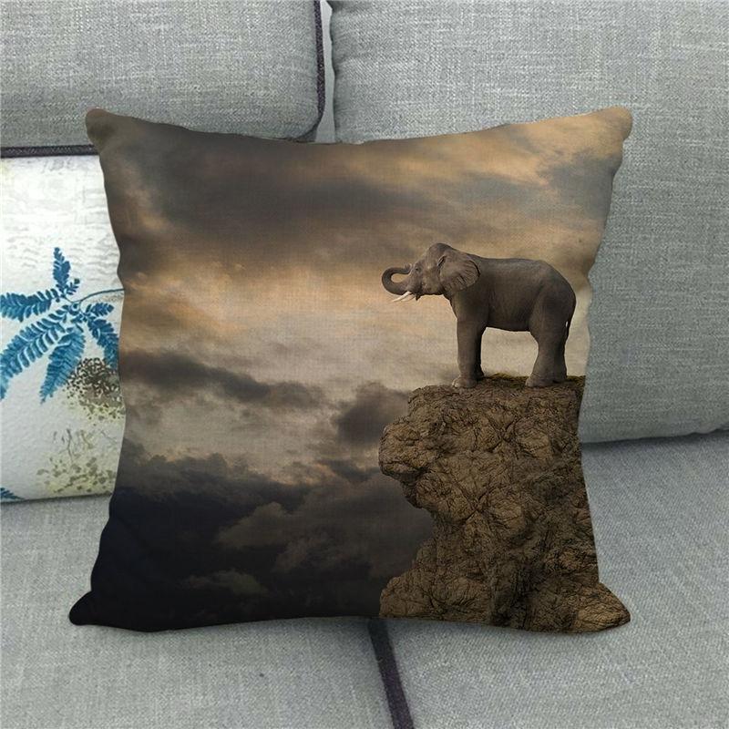 Cute Elephant - African Wildlife Digital Printing Short Plush Pillow Covers For Car Sofa Office Cushion Cover Home Goods