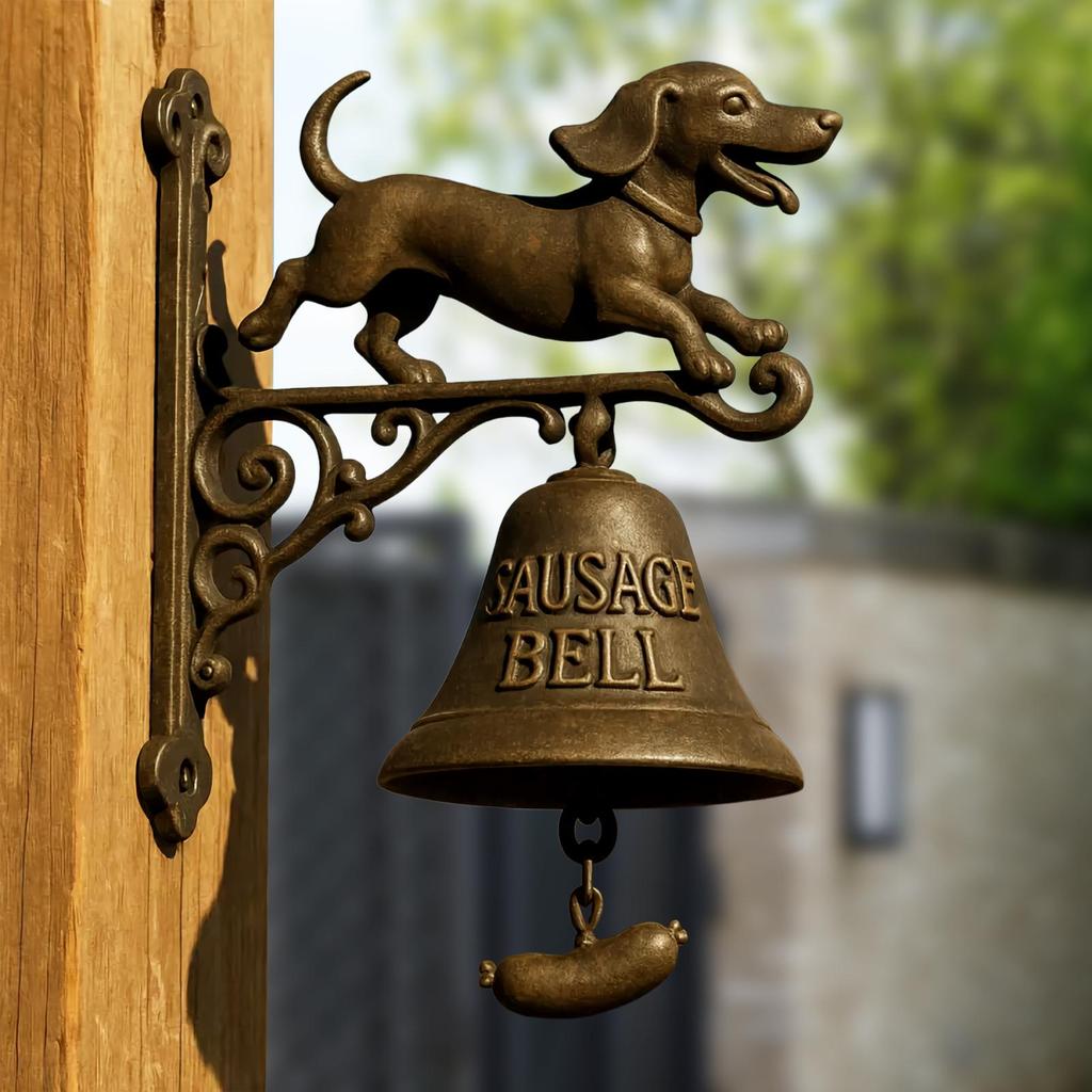 Hexe Dackel Willkommen Türklingel Dekoration Hängende Glocke Retro Metall Außen Vintage Tür Gusseisen Essglocke für Hof Garten