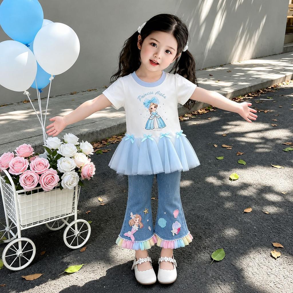 Girls Summer Thin Princess Printed T Shirt Cute Short Sleeve Top