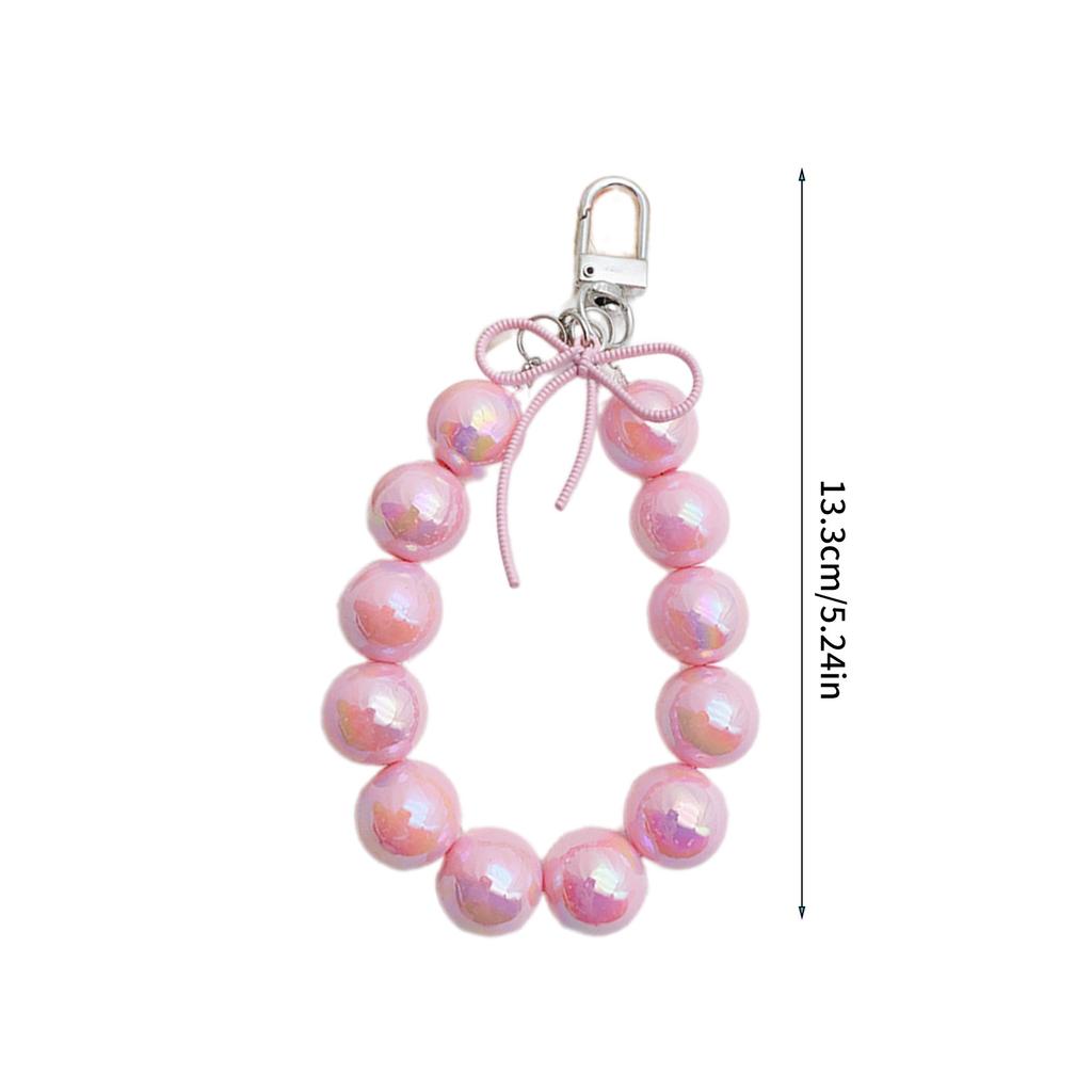 Fashion Bowknot Pendant Keychain Mobile Phone Lanyard UV Beaded Wrist Rope Strap Antilost Keyring for Women and Girls