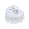 Wedding Ring Pillow Heart Box, White Romantic Lace Pearl Ring Box Holder with Ribbon for Wedding Ceremony Ring Bearer