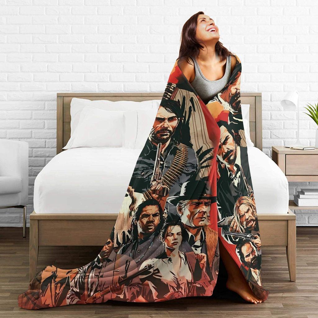 Red Dead Redemption 2 Blanket Warm Soft Graphic Plush Bedding Throws For Bedroom Airplane Travel Flannel Bedspread Bed Cover