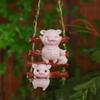 Cute Pig Statue Pendant Cartoon Miniatures Figurine Crafts Cat Climbing Vine Pendant  Outdoor