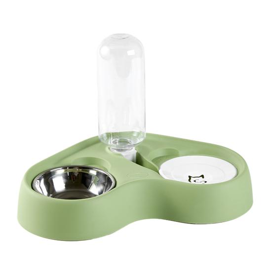 Cat Feeder Food Grade Stainless Steel Bowl Pet Feeder with Automatic Water Refill Dual Zone Design Cat Food Water Combo