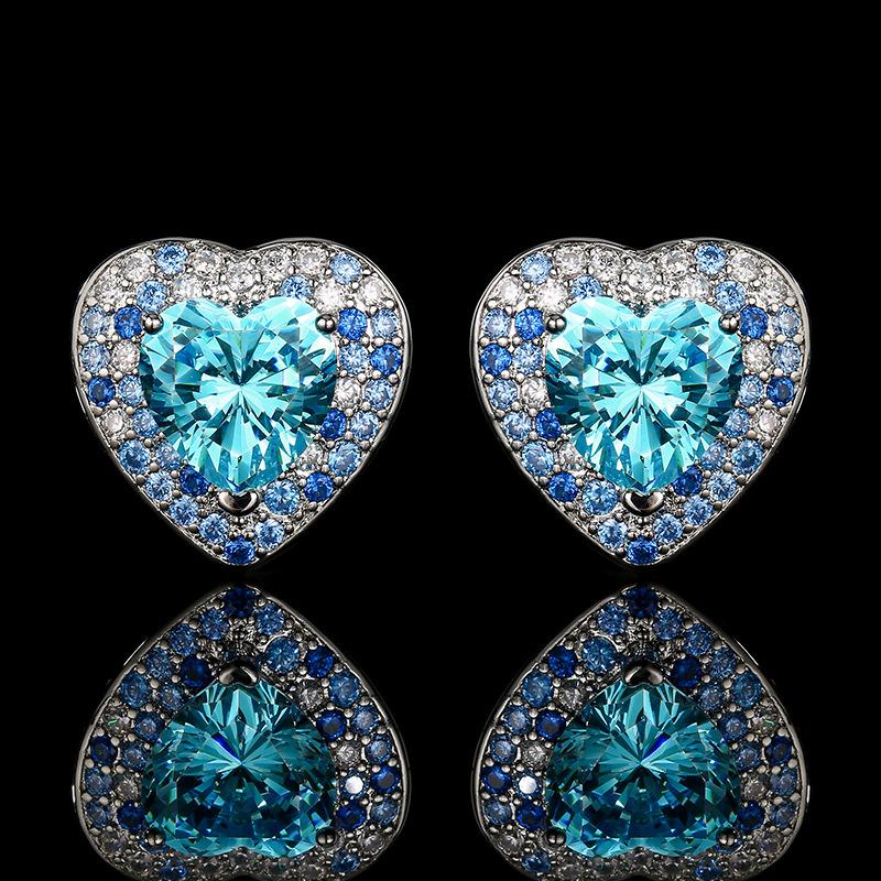 Jewelry Set Jewelry Classic Ocean Heart Earrings Necklace Ring Aquamarine Women