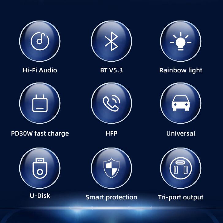 Bluetooth 5.3 Car FM Transmitter PD 30W Dual USB 4.2A Fast Charger Ambient Light Handsfree Radio Modulator MP3 Player Support TF U Disk