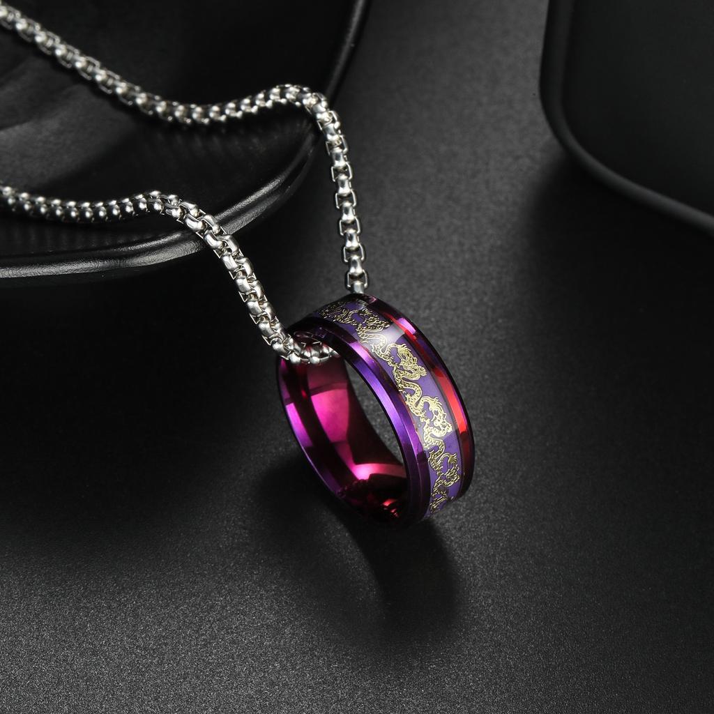 Fashion Purple Dragon Phoenix Stainless Steel Couple Rings Inlay Purple Carbon Fiber For Men Women Wedding Jewelry