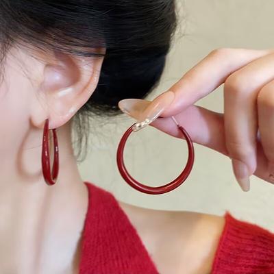 Rote Große Runde Creolen für Damen Trendy Einfache Hyperbel Geometrischer Kreis Schmuck Brincos Geschenk