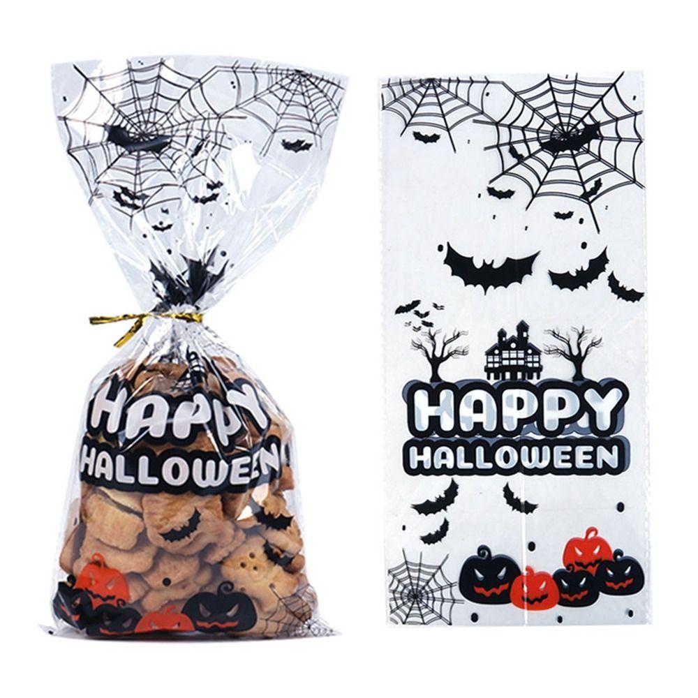 50pcs/pack Bat Pattern Dessert Packaging Bag With Ties Gift Bags Halloween Candy Bags  Home
