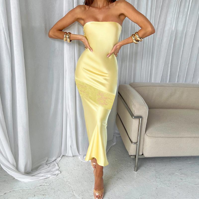 Women's Sexy Bustier Strapless Temperament Splicing Slim Package Hip Dresses