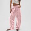 Pantalones Casuales de Terciopelo de Pierna Ancha con Cintura de Ajuste Holgado para Uso Diario