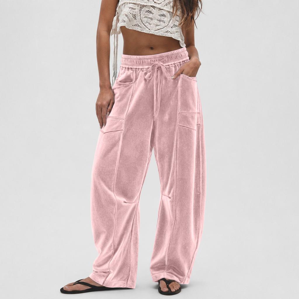 Pantalones Casuales de Terciopelo de Pierna Ancha con Cintura de Ajuste Holgado para Uso Diario