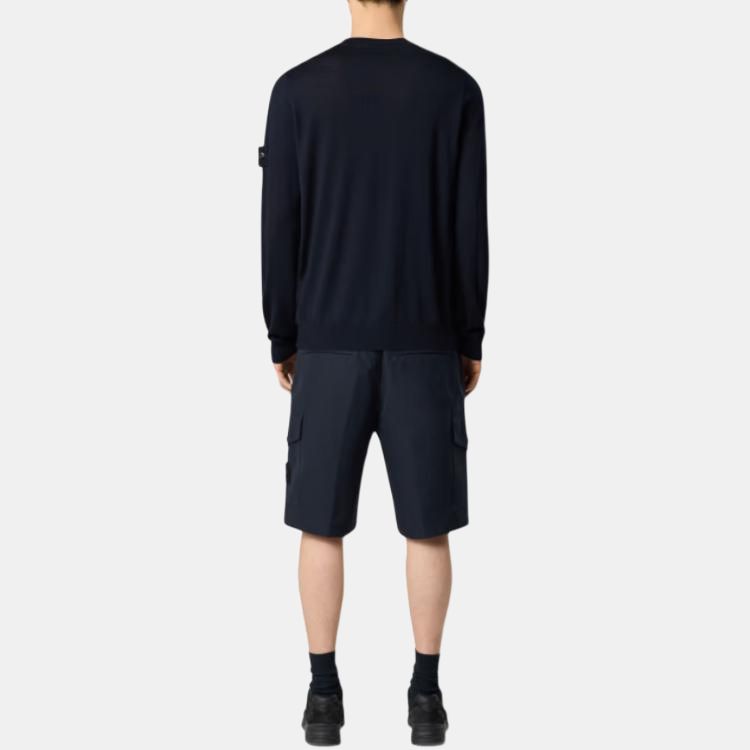 STONE ISLAND Solid Color Pullover Long Sleeve Crew Neck Sweater Men Sweater Navy-Blue K1S1551000-66S00FC-V0020
