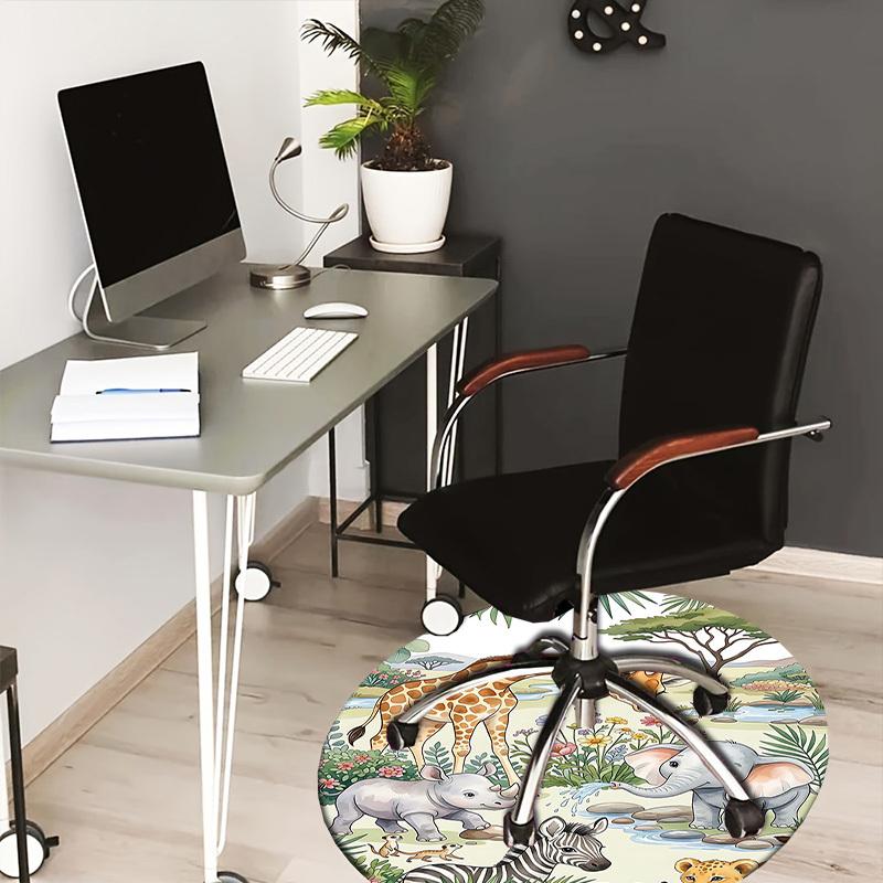 1 Stück Safari Zoo rutschfester runder Teppich, Büro, Familie, Schlafzimmer, großer Teppich für Innenbereiche, Langlebiges Polyester-L0407