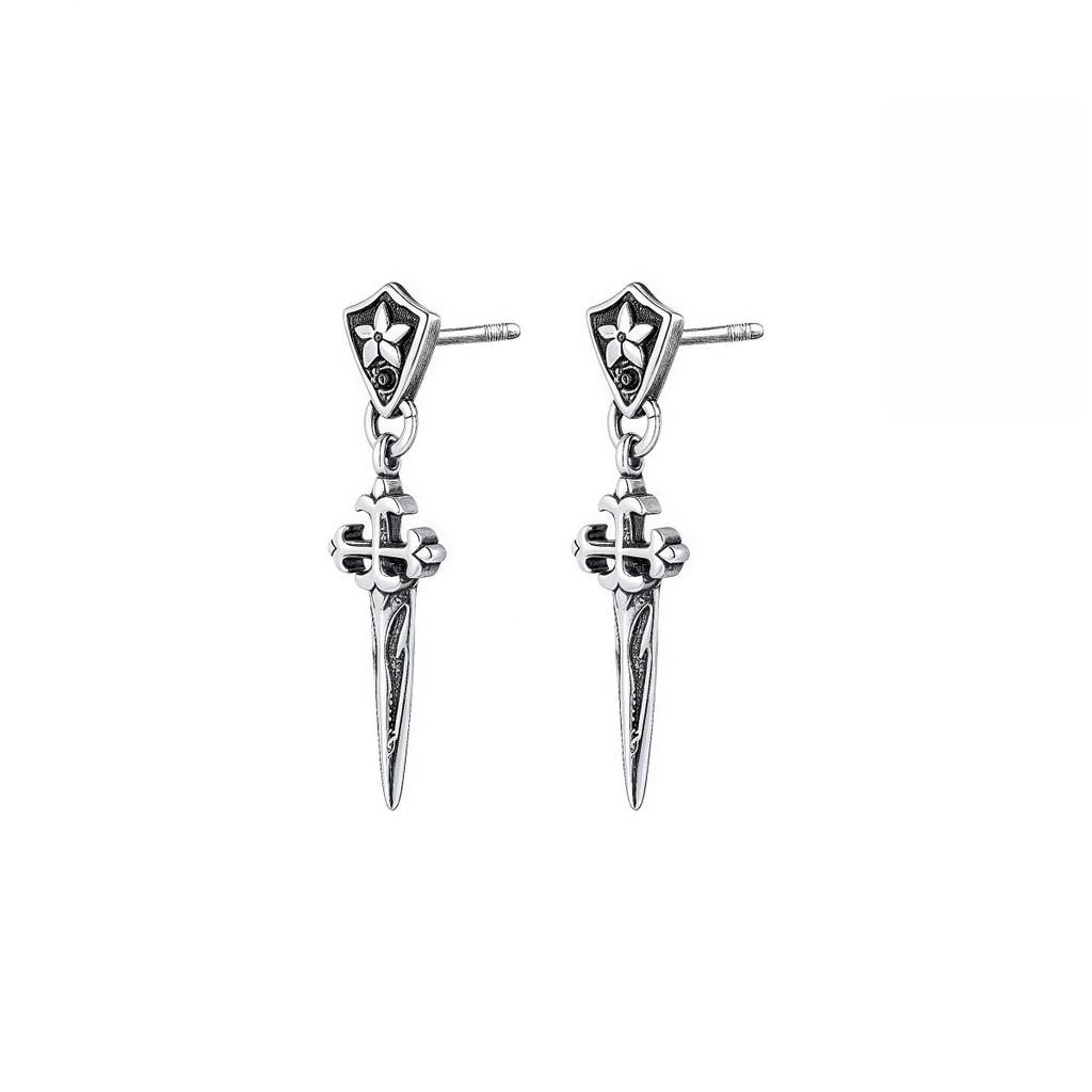 Retro Personalized Iris Cross Sword Stud Earrings Trendy Men Hip Hop Diamond Earrings Women Dark Wind Jewelry