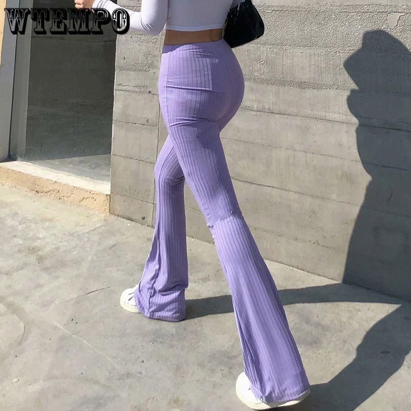 Solid Hot Y2K Woman Pants Aesthetic Fashion Streetwear Women Clothes Slim High Waist Sexy Bell Bottom Long Flare Tights