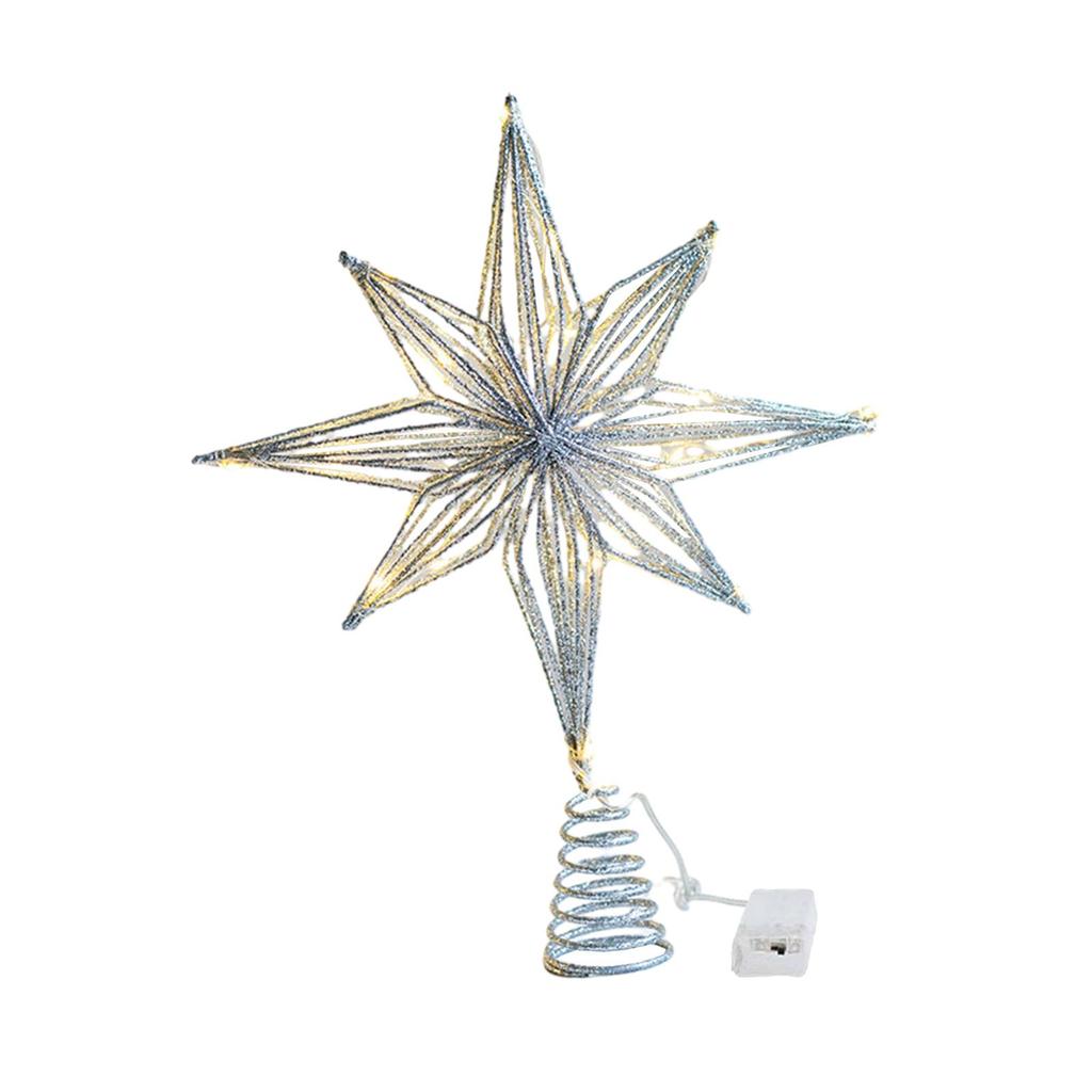 Mini Iron Star Topper Lighted Christmas Tree Ornament Holiday Decorations for Desktop Xmas Party Home Decor