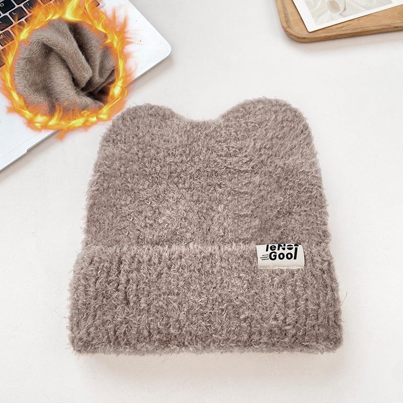 Front And Back Wearing Cat Ears Knitted Hat Children'S Season Fleece Thickened Cold-Proof Headgear Warm Ear Protective Wool Hat