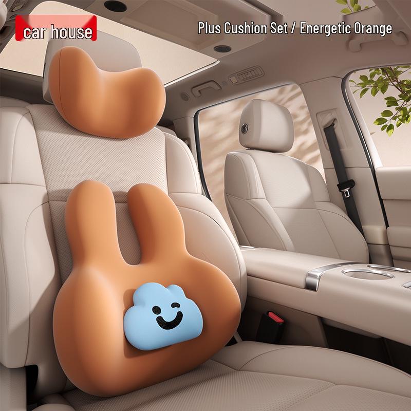 Car Headrest & Lumbar Support Pillow - Cute, Skin-Friendly Memory Foam for Neck & Back Comfort