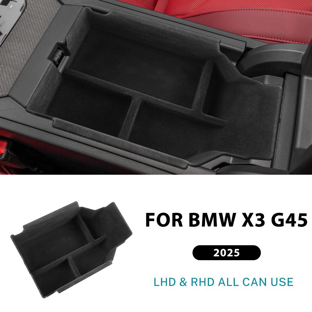 For BMW X3 G45 2025 2026 Central Armrest Storage Box Organizer Tray Flocking Storage Box High Quality ABS Interior Accessories.