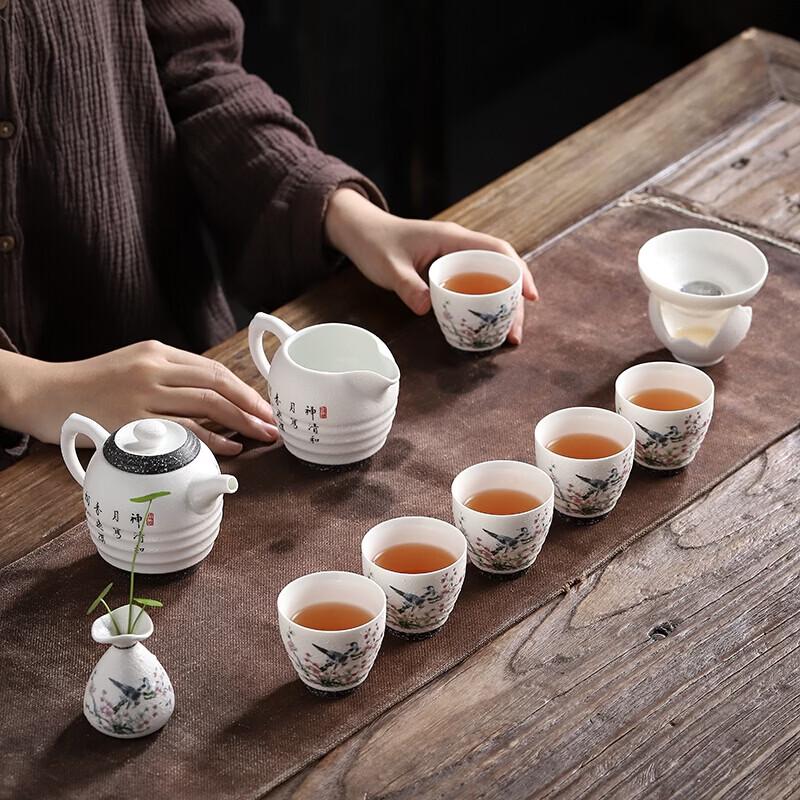 Jade Snow Bird & Flower Ceramic Gongfu Tea Set