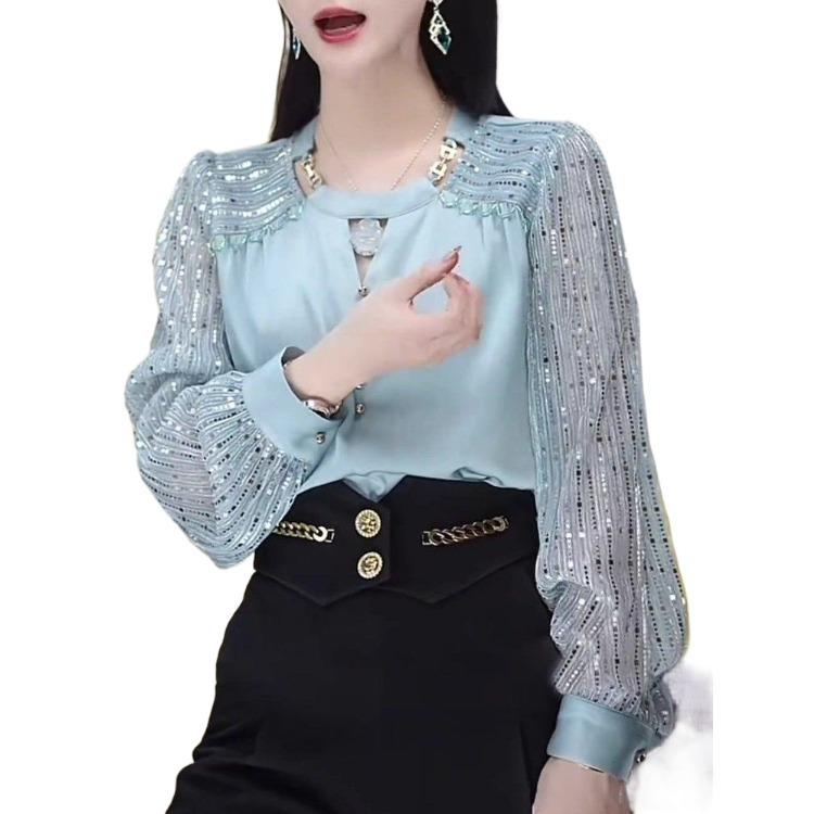 Fashionable French Style Shiny Long-sleeved Shirt for Women with  Light Luxury