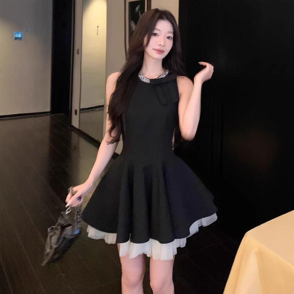 Thousand Gold Wind Small Black Dress Dress Women's Summer High-end Birthday Party Small Gift Dress, Thin Sleeveless Vest Skirt