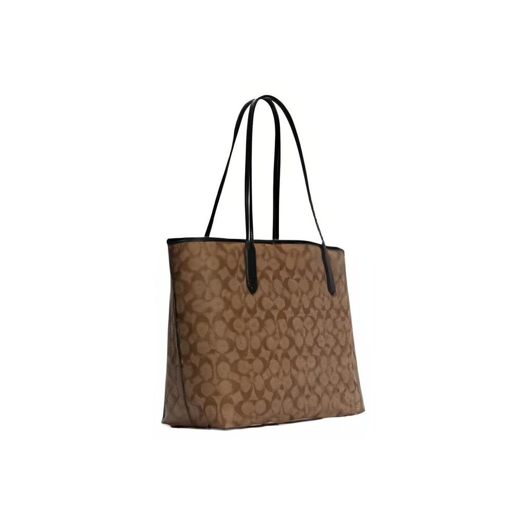 Coach City 33 Classic Monogram Halloween Flag Print Large Capacity Canvas And Leather Tote Bag Women Tote Brown Black 5714-IMOUC
