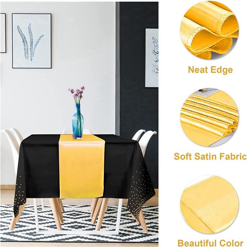 AEE4-4Pcs Disposable Plastic Tablecloths Table Runner Set Satin Table Runner For Wedding Birthday Party Decorations
