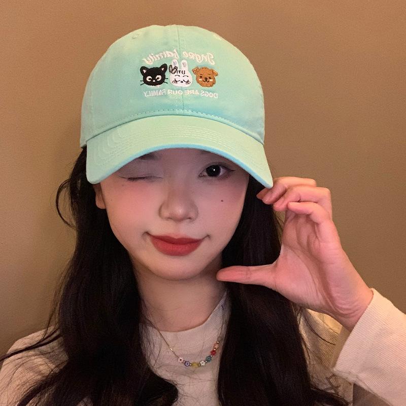 Hat Cat Embroidered Duck Tongue Cap For Women Large Brim Sun Protection Visors Korean Style Girls Sports Duckbill Hats Ricygvm Green Baseball