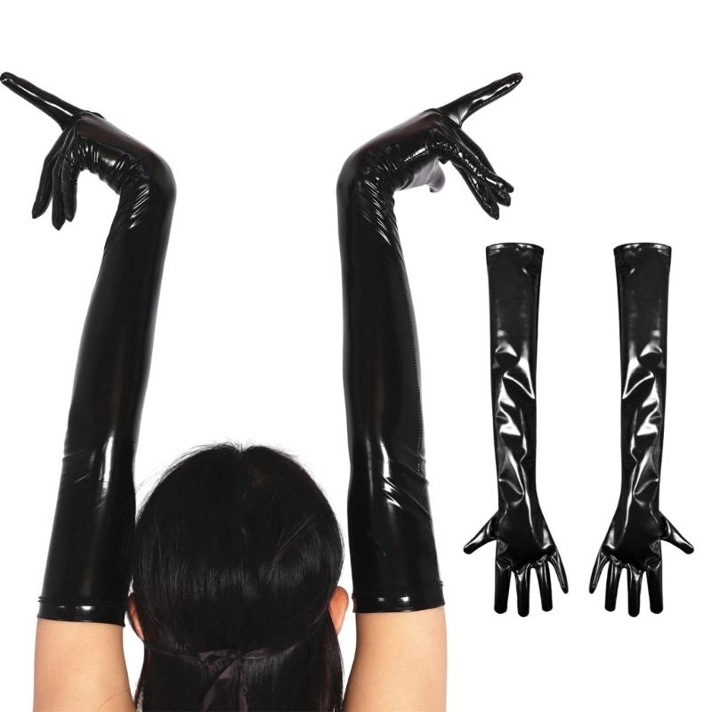 Women Long PU Leather Gloves Evening Party Costume PU Leather Cosplay Dress Accessories Halloween Gift