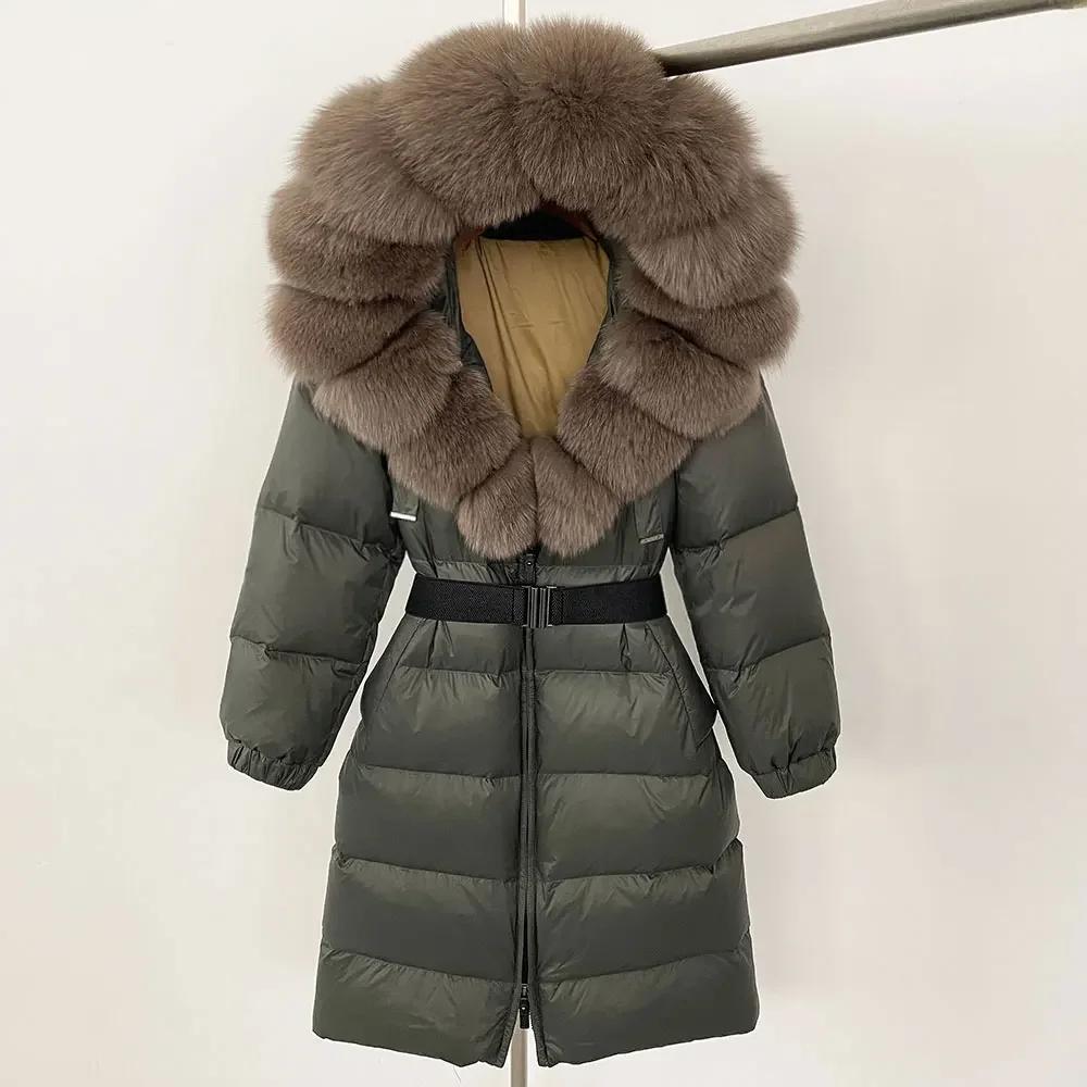 OFTBUY Moda Inverno Giacca Piumino 90% Imbottita con Piumino Collo in Pelliccia di Volpe Oversize Rimovibile Cucita Giacca Piumino Donna Abbigliamento Casual Largo