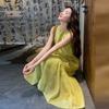 French Coastal Green Maxi Dress With Sleeveless Design For Summer Casual Wear