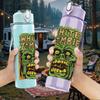 1PC Green zombie monster face print 750ml colorful plastic sports water bottle leakproof pop up lid with straw for outdoor work home use