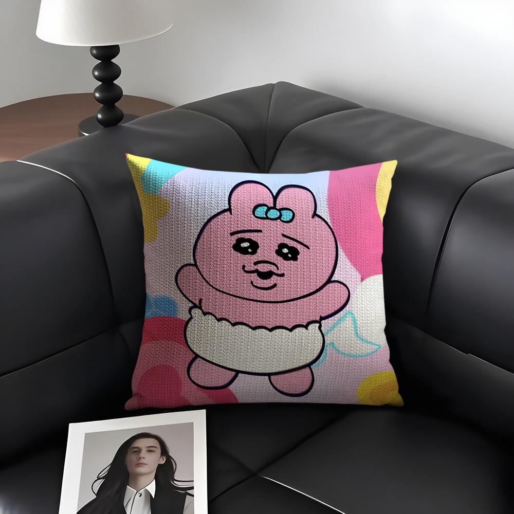 O-Opanchu Usagii Cartoon Cushion Cover Natural Linen Organic Fabric Double-Sided Printing Sofa Home Decor Gift Pillow Case