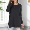 Long Sleeve Round Neck Pullover Tops for Women with Side Split Hem