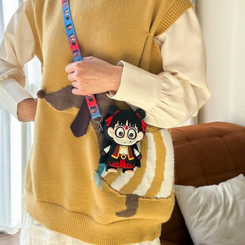 

New cartoon shoulder bag Nezha cute change bag keychain baby pendant gift чорний
