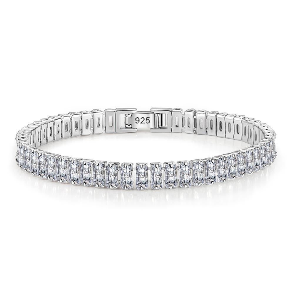 Zircon Chain Bracelet: Rectangular, Elegant, Korean-Style Women's Jewelry with Full Diamonds.