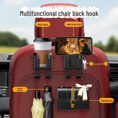Multifunctional Car Cup Holder and Rear Seat Hook with Phone Bracket