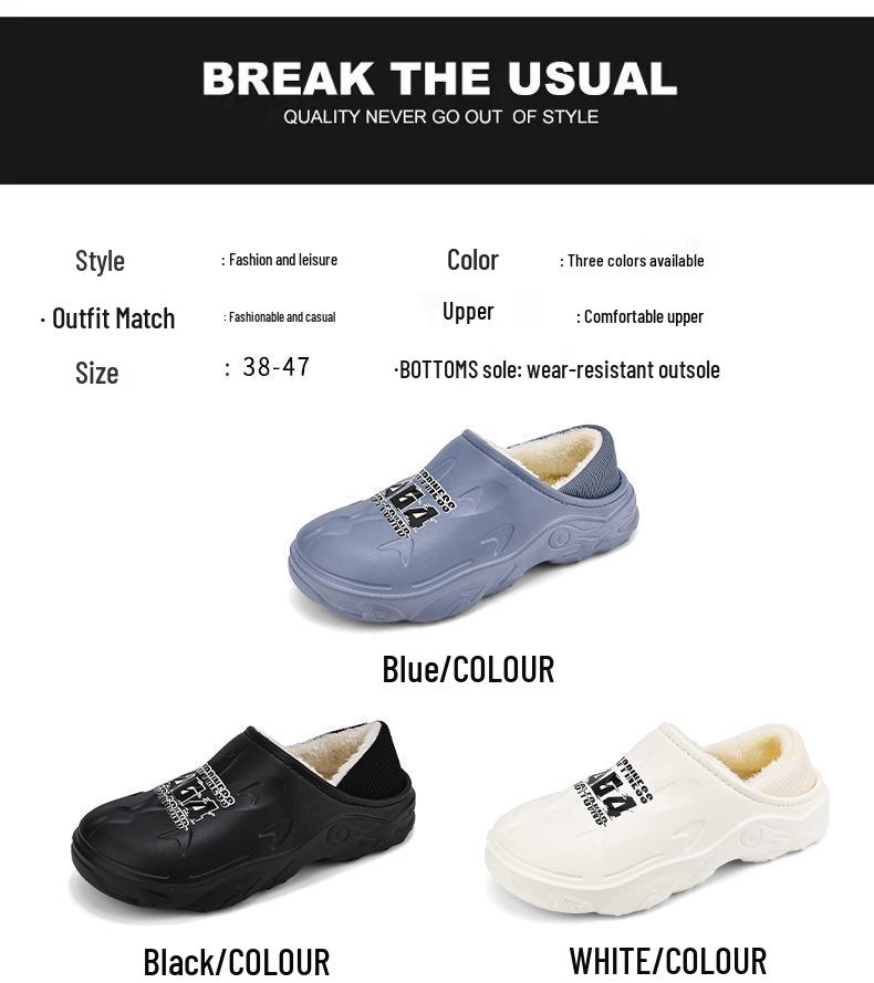 Men's Plus Size Non-Slip Cotton Slippers - Indoor/Outdoor, Warm, Heel-Covering Winter Shoes.